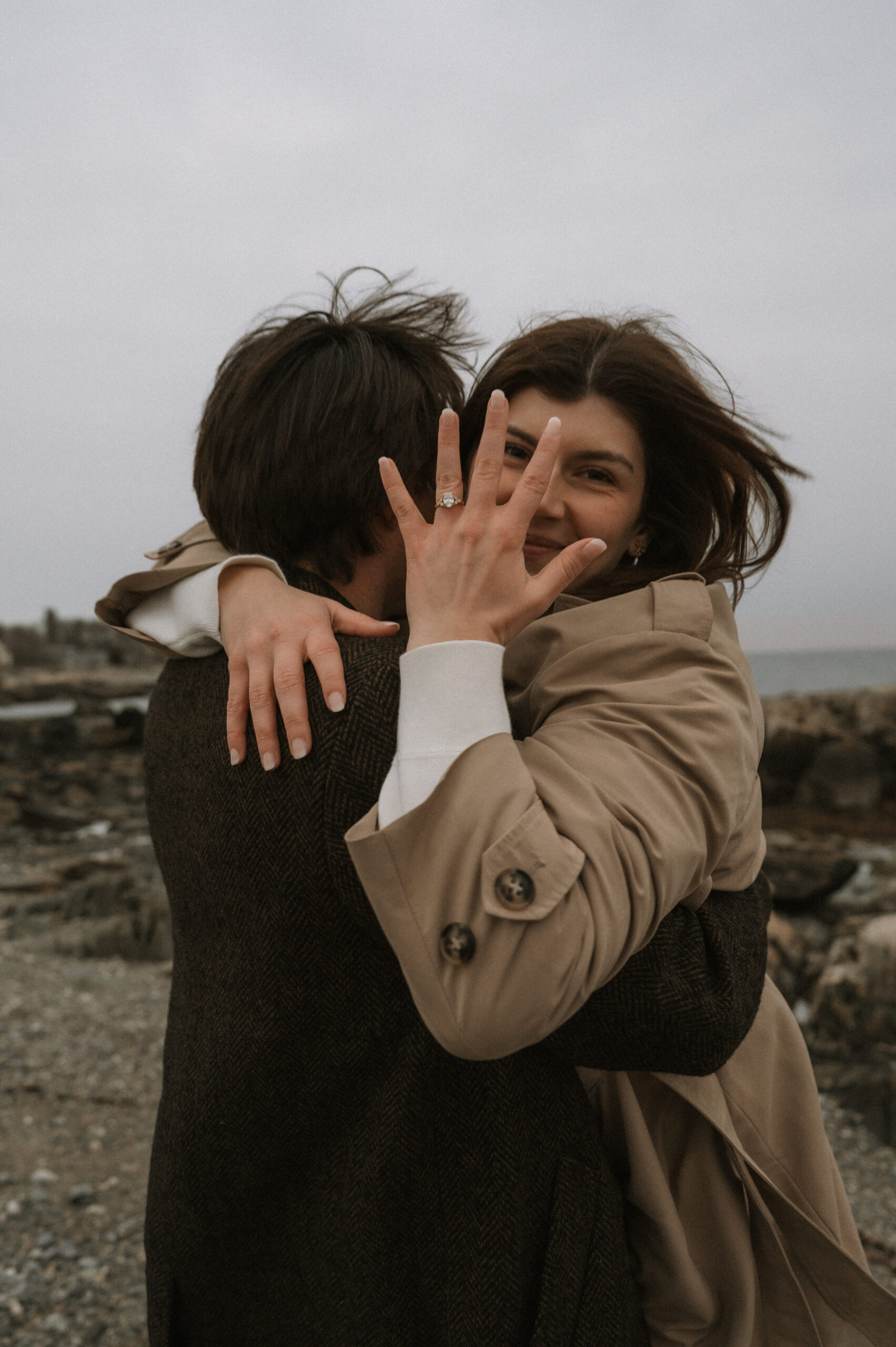 Cinematic engagement photography New England Film-inspired engagement photos New England Story-driven wedding photography New England Editorial coastal engagement photography Moody cinematic engagement session Timeless New England engagement photos Romantic cinematic wedding photography